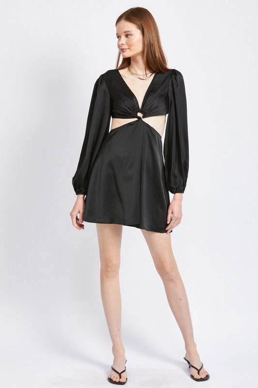 V NECK CUT OUT MINI DRESS WITH O RING DETAIL - Shop Style & More | Fresh Looks, Everyday Deals & Free Shipping
