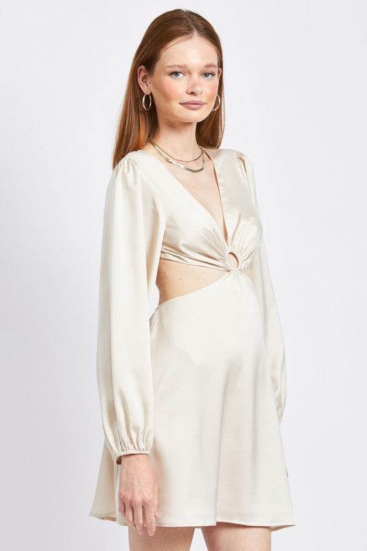 V NECK CUT OUT MINI DRESS WITH O RING DETAIL - Shop Style & More | Fresh Looks, Everyday Deals & Free Shipping