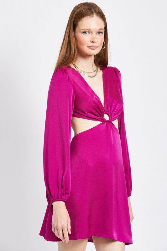 V NECK CUT OUT MINI DRESS WITH O RING DETAIL - Shop Style & More | Fresh Looks, Everyday Deals & Free Shipping
