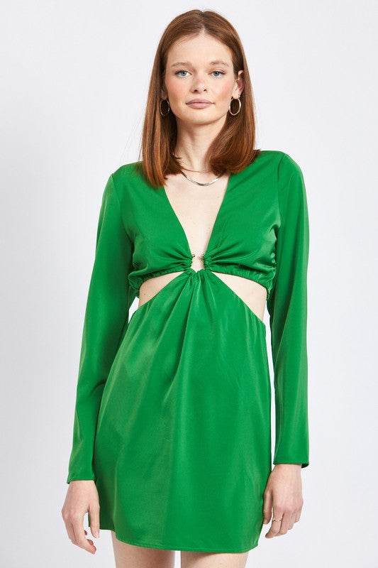 V NECK LONG SLEEVE MINI DRESS WITH CUT OUT - Shop Style & More | Fresh Looks, Everyday Deals & Free Shipping