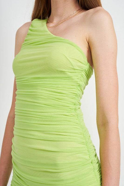 ONE SHOULDER RUCHED MESH DRESS - Shop Style & More | Fresh Looks, Everyday Deals & Free Shipping