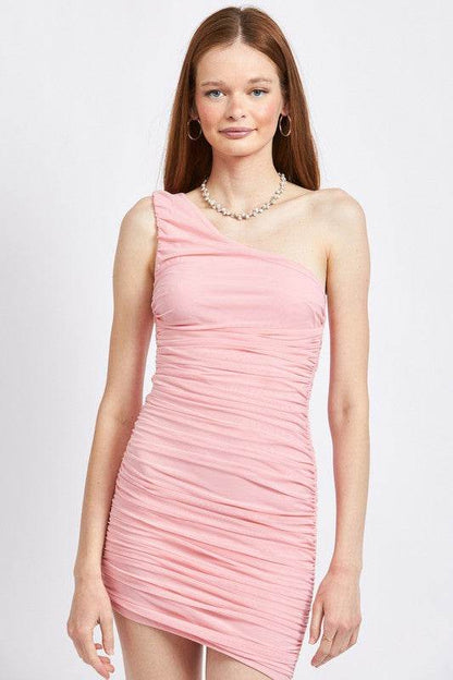ONE SHOULDER RUCHED MESH DRESS - Shop Style & More | Fresh Looks, Everyday Deals & Free Shipping