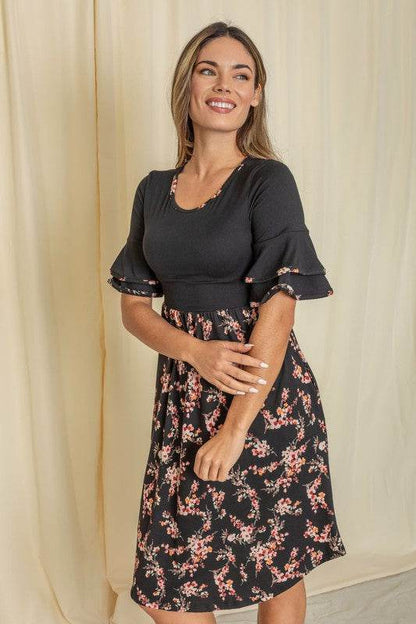 Plus Double Ruffle Sleeve Midi Dress - Shop Style & More | Fresh Looks, Everyday Deals & Free Shipping