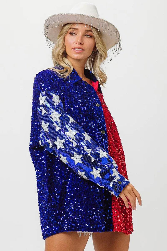 BiBi American Flag Sequin Snap Down Shirt - Shop Style & More | Fresh Looks, Everyday Deals & Free Shipping