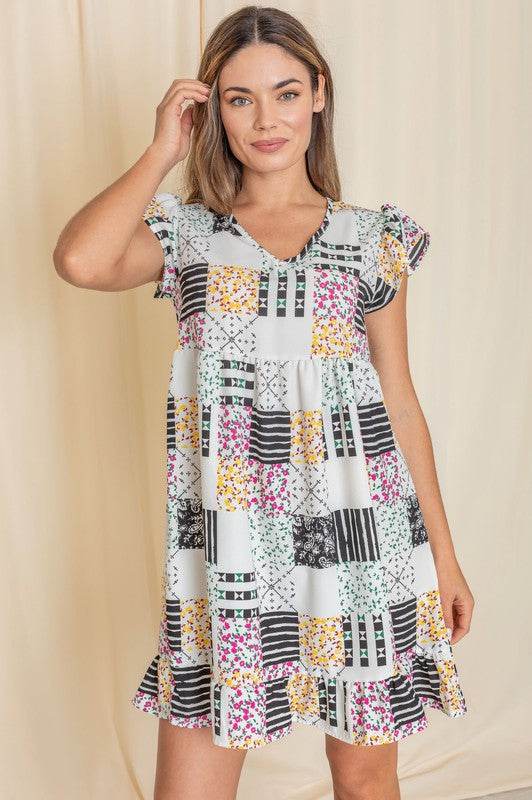 Mix Print Flutter Sleeve Mini Dress - Shop Style & More | Fresh Looks, Everyday Deals & Free Shipping