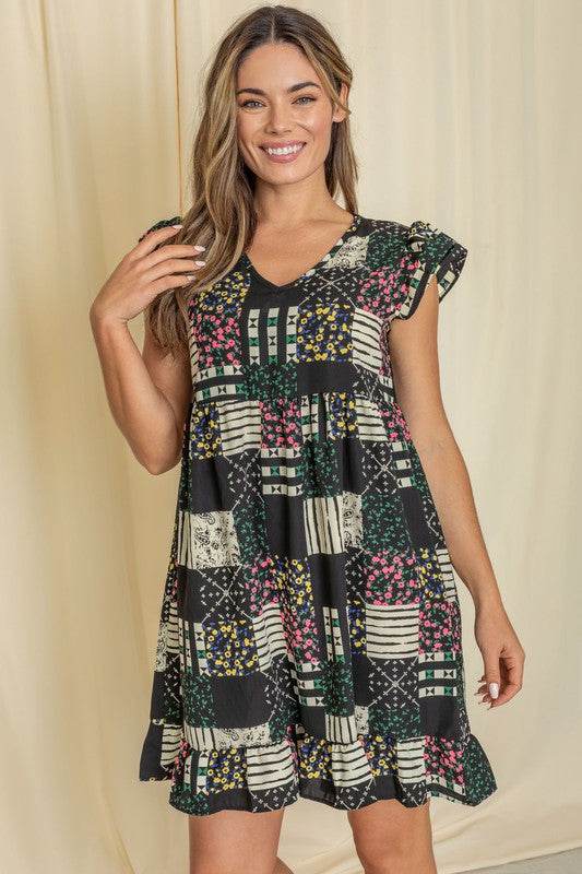 Mix Print Flutter Sleeve Mini Dress - Shop Style & More | Fresh Looks, Everyday Deals & Free Shipping