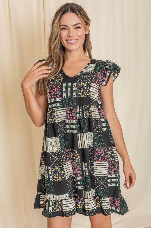 Mix Print Flutter Sleeve Mini Dress - Shop Style & More | Fresh Looks, Everyday Deals & Free Shipping