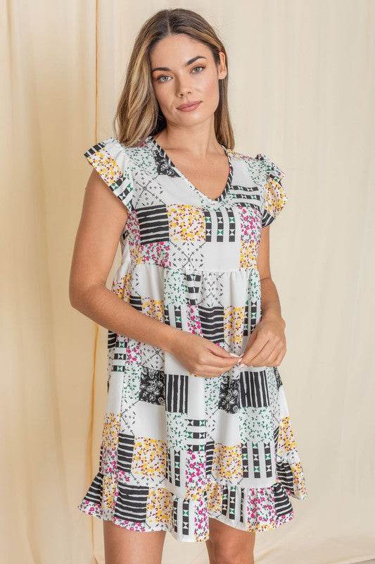 Mix Print Flutter Sleeve Mini Dress - Shop Style & More | Fresh Looks, Everyday Deals & Free Shipping