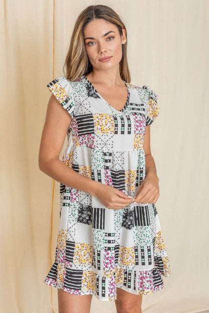 Mix Print Flutter Sleeve Mini Dress - Shop Style & More | Fresh Looks, Everyday Deals & Free Shipping