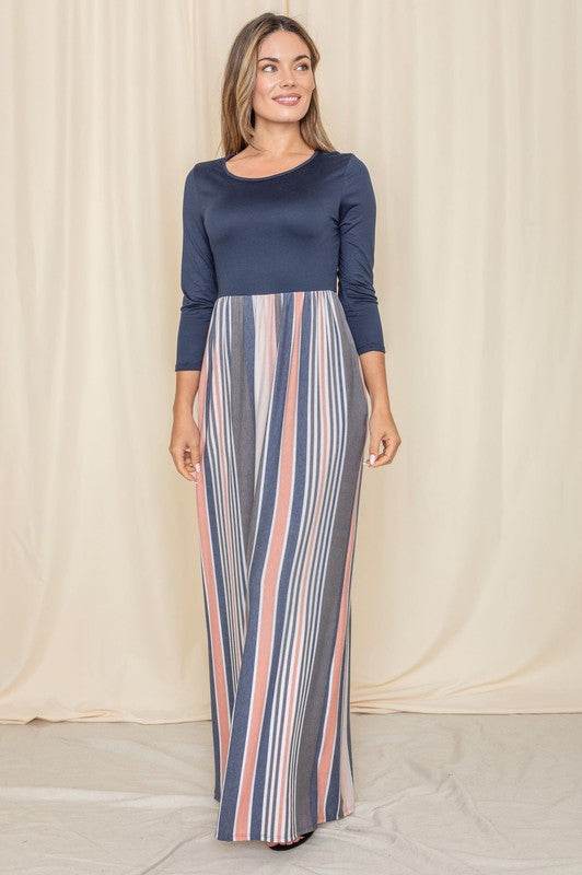 Stripe Quarter Sleeve Maxi Dress - Shop Style & More | Fresh Looks, Everyday Deals & Free Shipping