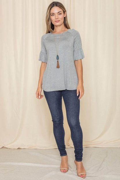 Solid Ruffle Sleeve Top - Shop Style & More | Fresh Looks, Everyday Deals & Free Shipping
