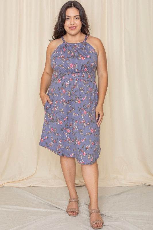 Plus Floral Halter Top Midi Dress - Shop Style & More | Fresh Looks, Everyday Deals & Free Shipping
