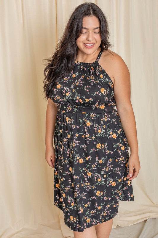 Plus Floral Halter Top Midi Dress - Shop Style & More | Fresh Looks, Everyday Deals & Free Shipping