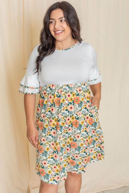 Plus Double Ruffle Sleeve Midi Dress - Shop Style & More | Fresh Looks, Everyday Deals & Free Shipping