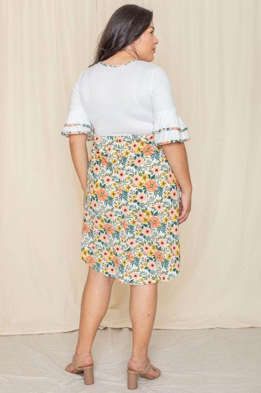 Plus Double Ruffle Sleeve Midi Dress - Shop Style & More | Fresh Looks, Everyday Deals & Free Shipping