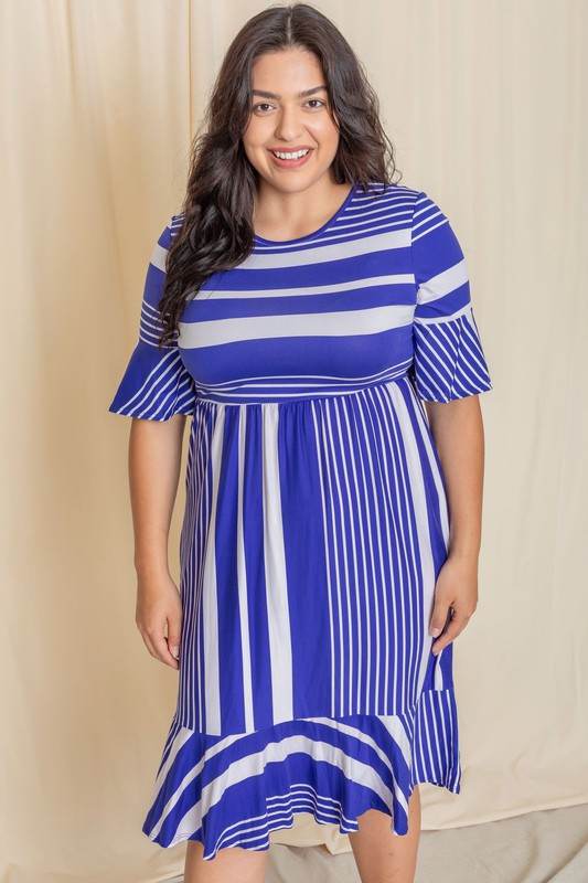 Plus Mix Stripe Ruffle Midi Dress - Shop Style & More | Fresh Looks, Everyday Deals & Free Shipping