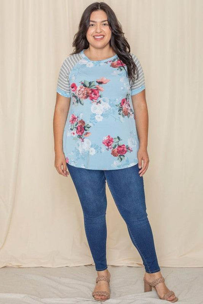 Plus stripe sleeve floral top/tunic - Shop Style & More | Fresh Looks, Everyday Deals & Free Shipping