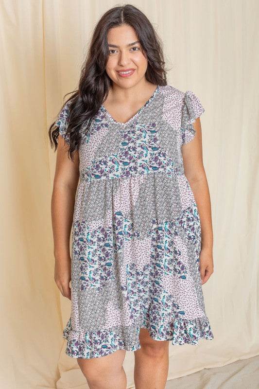 Plus Mix Floral Flutter Sleeve Mini Dress - Shop Style & More | Fresh Looks, Everyday Deals & Free Shipping