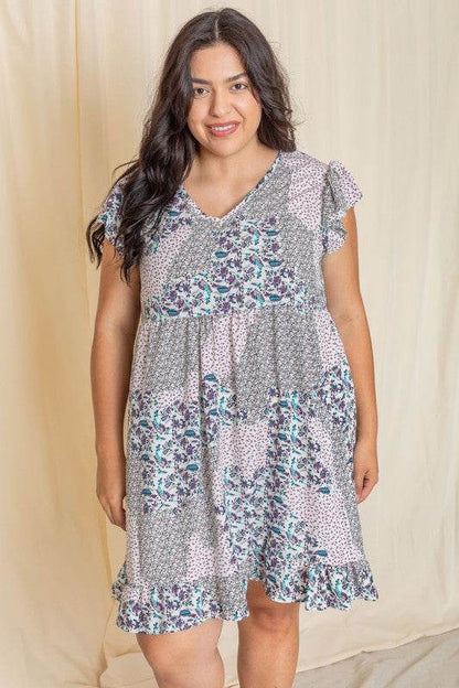 Plus Mix Floral Flutter Sleeve Mini Dress - Shop Style & More | Fresh Looks, Everyday Deals & Free Shipping