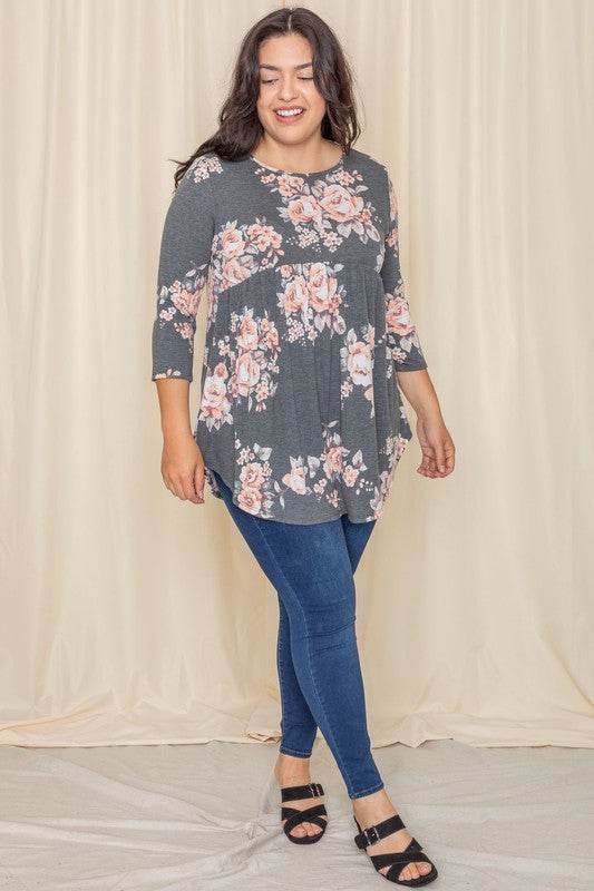 Plus Floral Curved Hem Tunic - Shop Style & More | Fresh Looks, Everyday Deals & Free Shipping