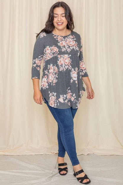Plus Floral Curved Hem Tunic - Shop Style & More | Fresh Looks, Everyday Deals & Free Shipping