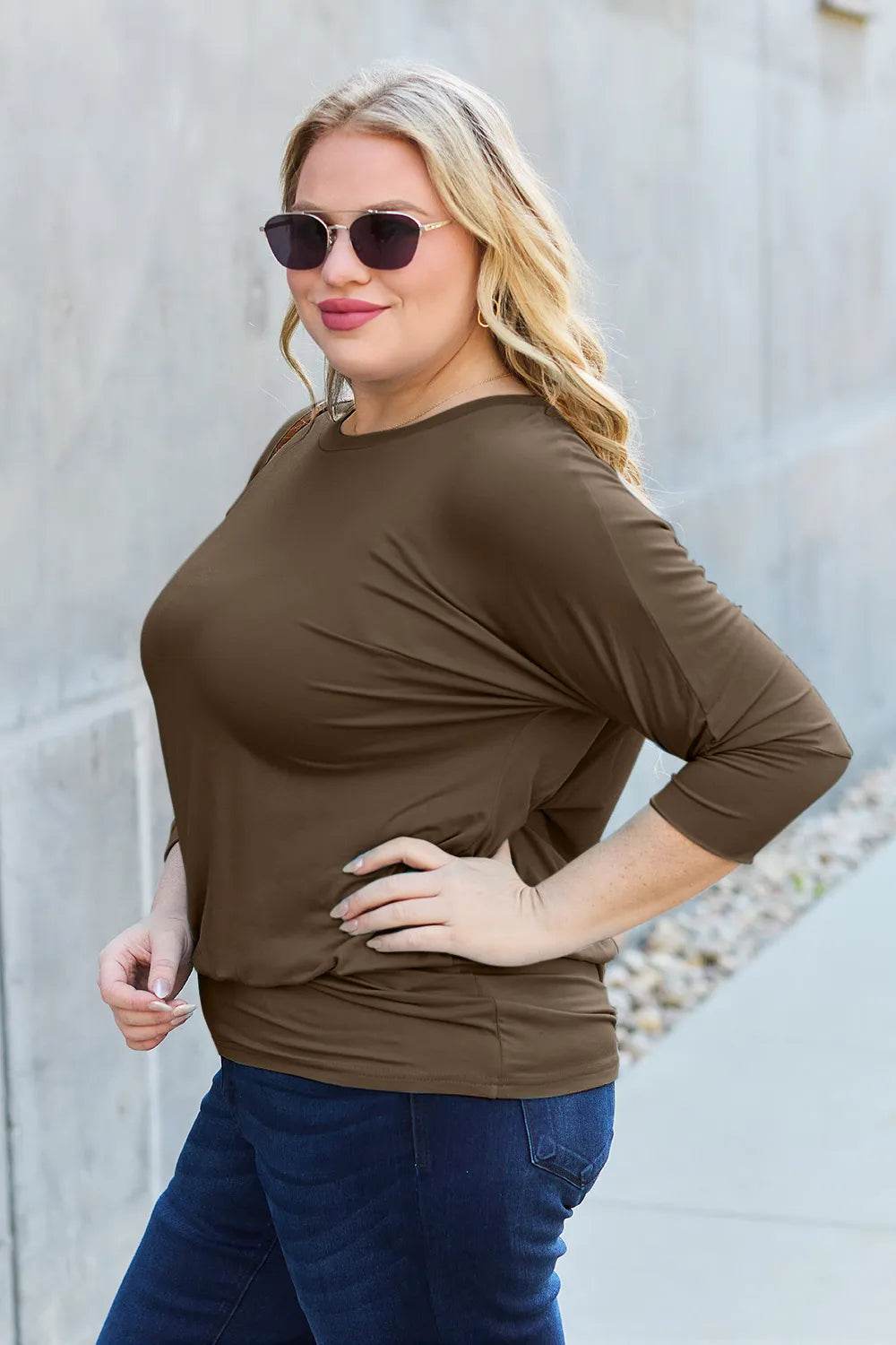 Basic Bae Full Size Round Neck Batwing Sleeve Top - Shop Style & More | Fresh Looks, Everyday Deals & Free Shipping