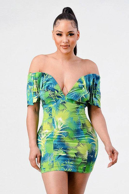 Neon garden off shoulder fitted mini dress - Shop Style & More | Fresh Looks, Everyday Deals & Free Shipping