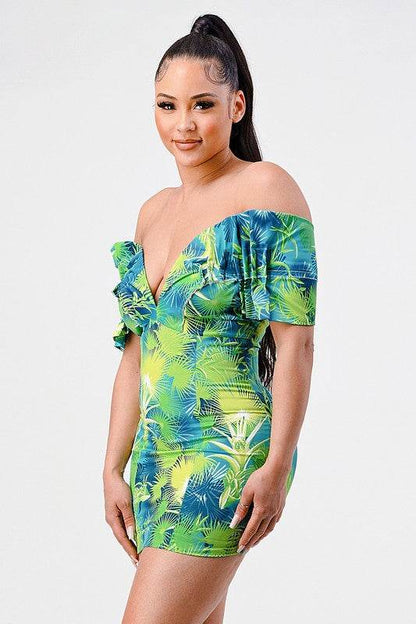 Neon garden off shoulder fitted mini dress - Shop Style & More | Fresh Looks, Everyday Deals & Free Shipping