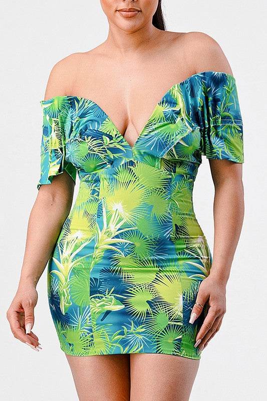 Neon garden off shoulder fitted mini dress - Shop Style & More | Fresh Looks, Everyday Deals & Free Shipping