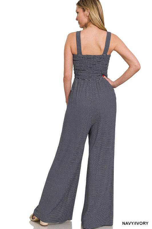 Smocked Top Striped Jumpsuit - Shop Style & More | Fresh Looks, Everyday Deals & Free Shipping