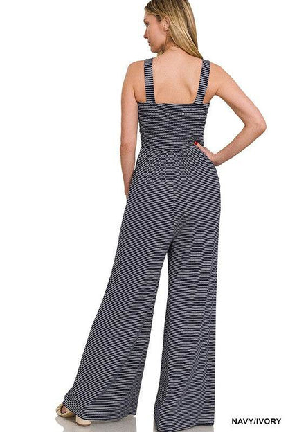 Smocked Top Striped Jumpsuit - Shop Style & More | Fresh Looks, Everyday Deals & Free Shipping