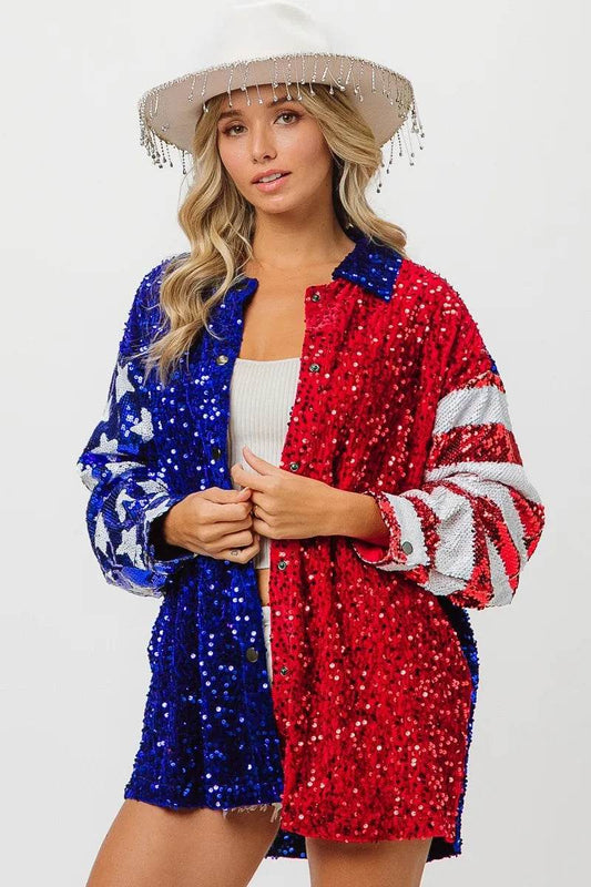 BiBi American Flag Sequin Snap Down Shirt - Shop Style & More | Fresh Looks, Everyday Deals & Free Shipping