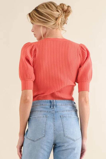 And The Why Puffed Half Sleeve Rib Basic Bodysuit - Shop Style & More | Fresh Looks, Everyday Deals & Free Shipping