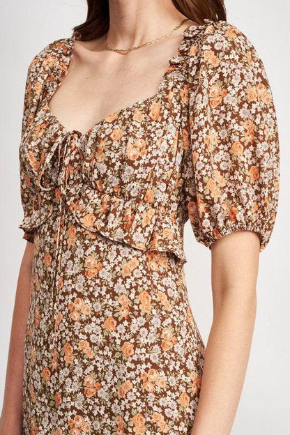 FLORAL MIDI DRESS WTIH RUFFLE DETAILS - Shop Style & More | Fresh Looks, Everyday Deals & Free Shipping