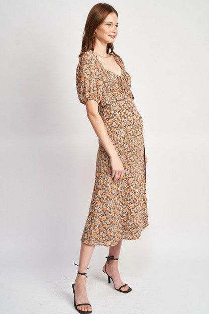 FLORAL MIDI DRESS WTIH RUFFLE DETAILS - Shop Style & More | Fresh Looks, Everyday Deals & Free Shipping