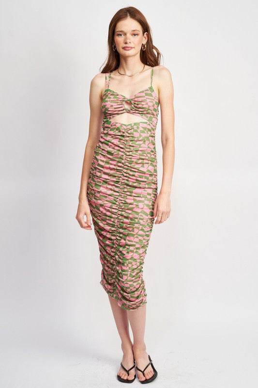 SPAGHETTI STRAP RUCHED DRESS WITH CUT OUT - Shop Style & More | Fresh Looks, Everyday Deals & Free Shipping