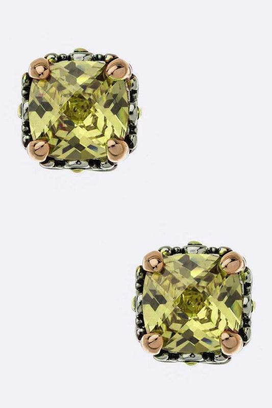 CZ Designed 2 Tone Prong Set Cushion Stud Earrings - Shop Style & More | Fresh Looks, Everyday Deals & Free Shipping