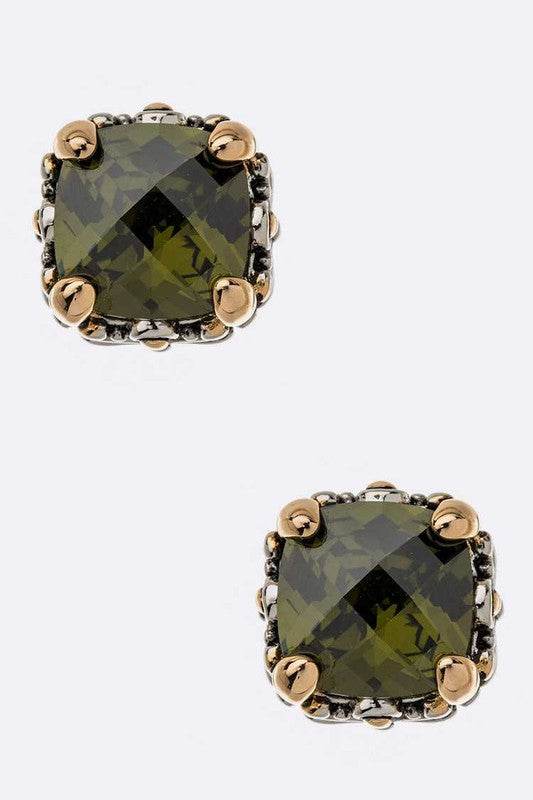 CZ Designed 2 Tone Prong Set Cushion Stud Earrings - Shop Style & More | Fresh Looks, Everyday Deals & Free Shipping