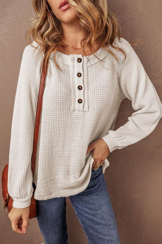 Lyla Waffle Buttoned Top - Shop Style & More | Fresh Looks, Everyday Deals & Free Shipping