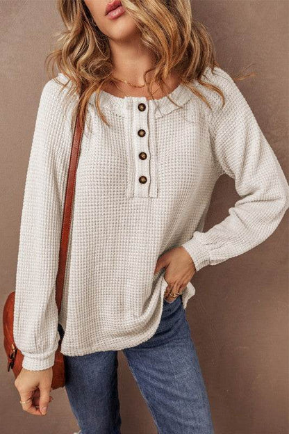 Lyla Waffle Buttoned Top - Shop Style & More | Fresh Looks, Everyday Deals & Free Shipping