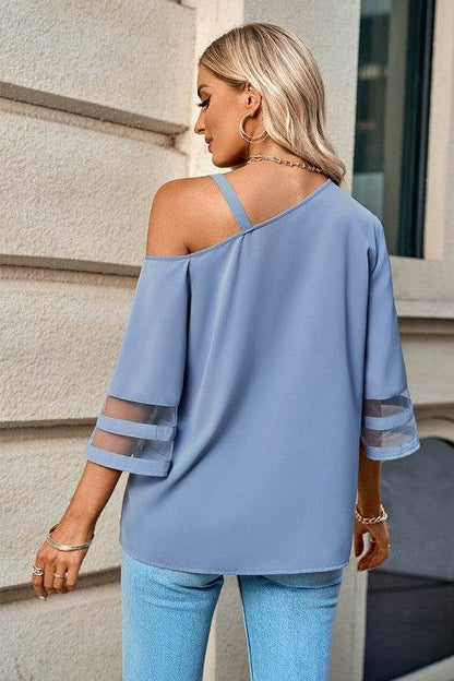One Shoulder Lace Bell Sleeve Loose Tunic Shirt - Shop Style & More | Fresh Looks, Everyday Deals & Free Shipping