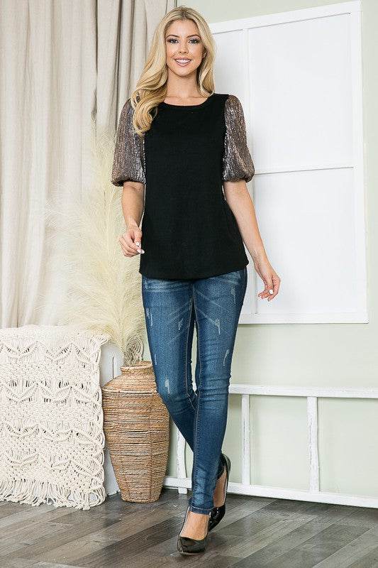 Pleat Bubble Sleeve Knit Top-Royal Blue - Shop Style & More | Fresh Looks, Everyday Deals & Free Shipping