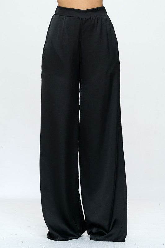 Stretch Satin Pants Elastic Waist and Pockets - Shop Style & More | Fresh Looks, Everyday Deals & Free Shipping