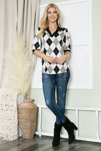 Collared Argyle Top - Shop Style & More | Fresh Looks, Everyday Deals & Free Shipping