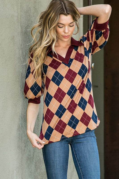 Collared Argyle Top - Shop Style & More | Fresh Looks, Everyday Deals & Free Shipping