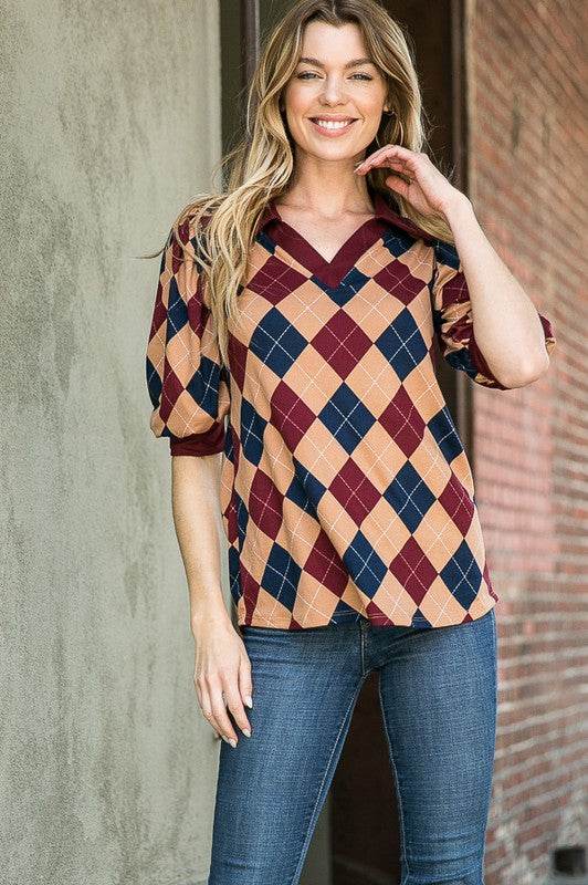 Collared Argyle Top - Shop Style & More | Fresh Looks, Everyday Deals & Free Shipping