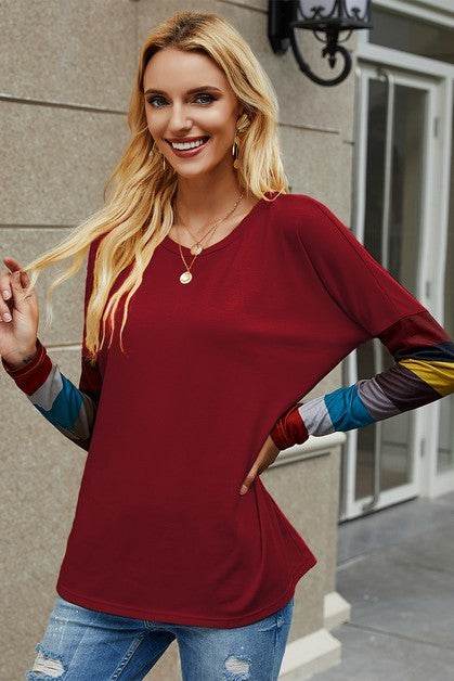 Crew Neck Basic Color Block Top - Shop Style & More | Fresh Looks, Everyday Deals & Free Shipping