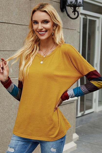 Crew Neck Basic Color Block Top - Shop Style & More | Fresh Looks, Everyday Deals & Free Shipping