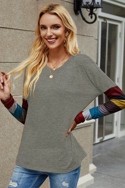Crew Neck Basic Color Block Top - Shop Style & More | Fresh Looks, Everyday Deals & Free Shipping