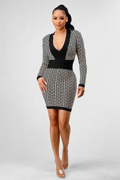 ATHINA BLACK AND WHITE PRINT BANDAGE DRESS - Shop Style & More | Fresh Looks, Everyday Deals & Free Shipping